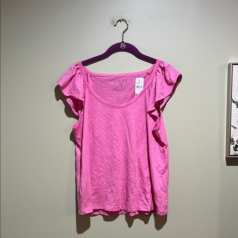 🌹LOFT Pink Flutter Sleeve Ruffled Shirt